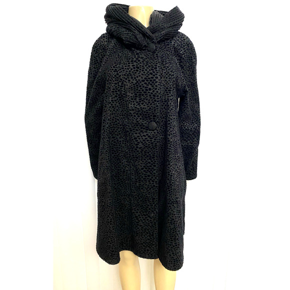 NWOT Mycra Pac Now Reversible Raincoat Coat Jacket Black Textured Velvet 0 P - Picture 1 of 8